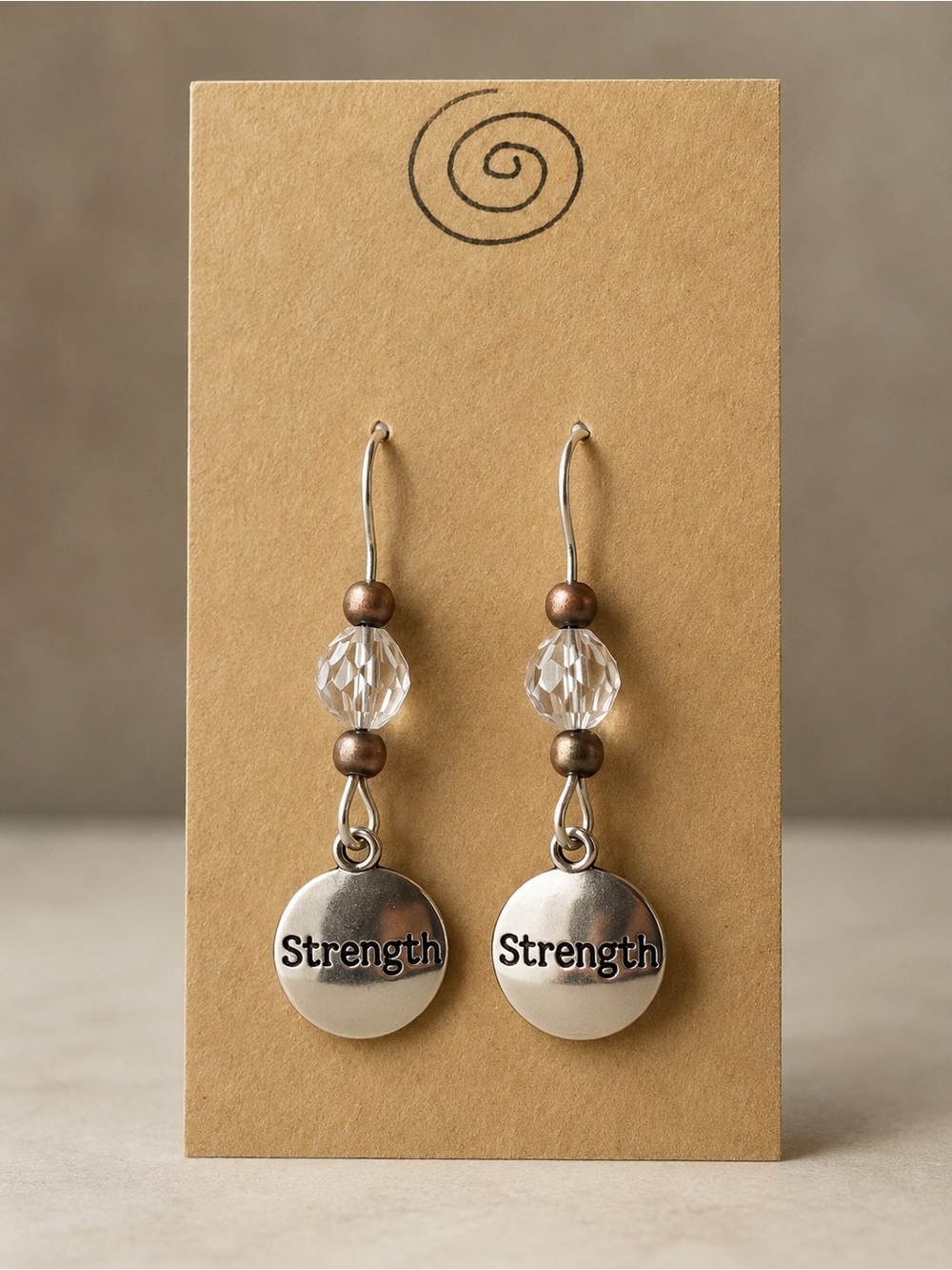 Strength Drop Earrings in Silver and Clear Beads